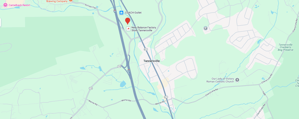 Image of Google Maps that marks the Pocono TWP Cookie Plug bakery in Tannersville, PA