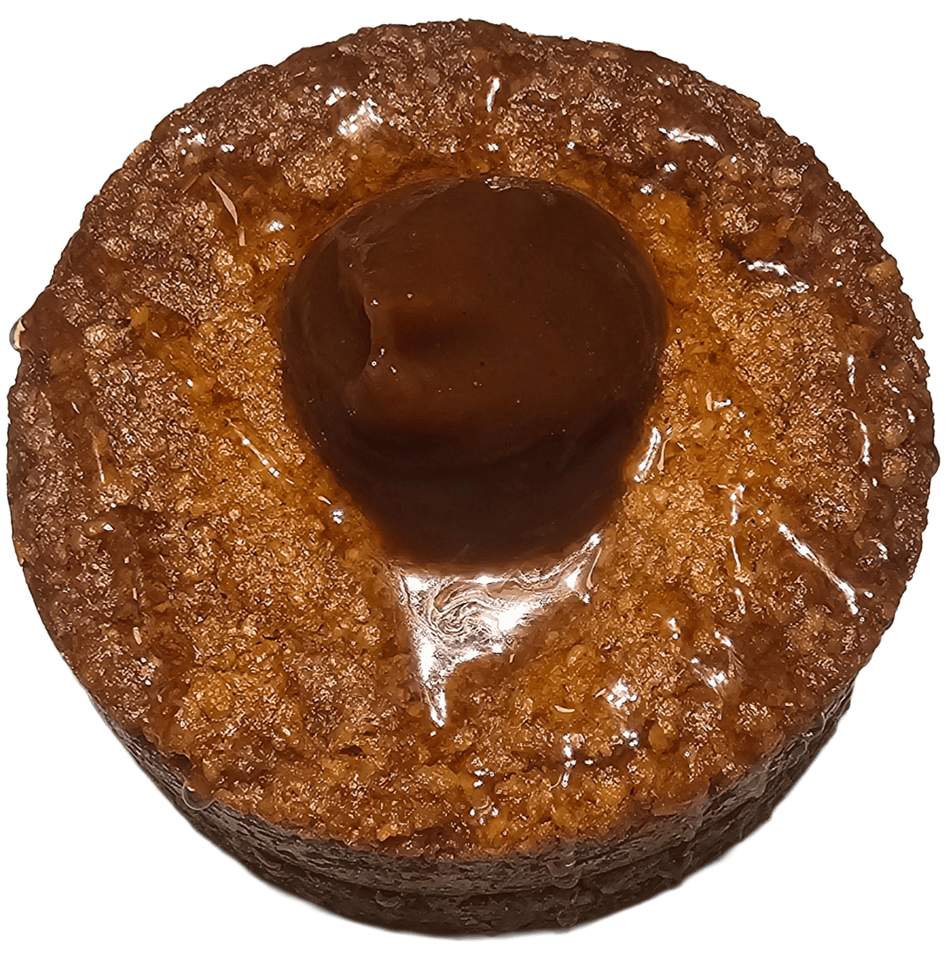 thick stuffed cookie with a caramel glaze that has an apple butter middle