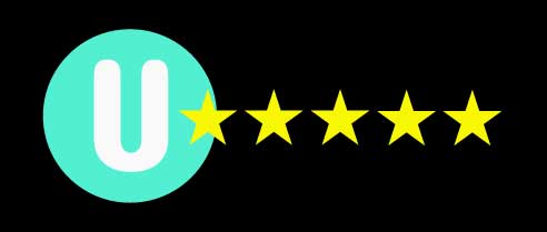 Mint green circle with a white U with five golden stars