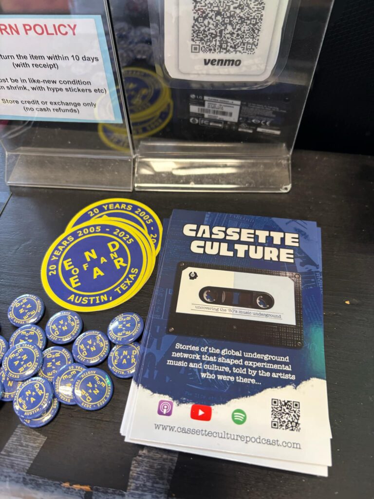 Cassette Culture flyers on the cash desk at a record store