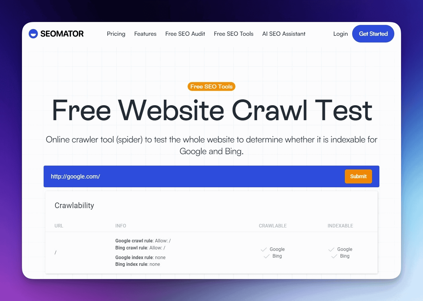 Free website crawl test