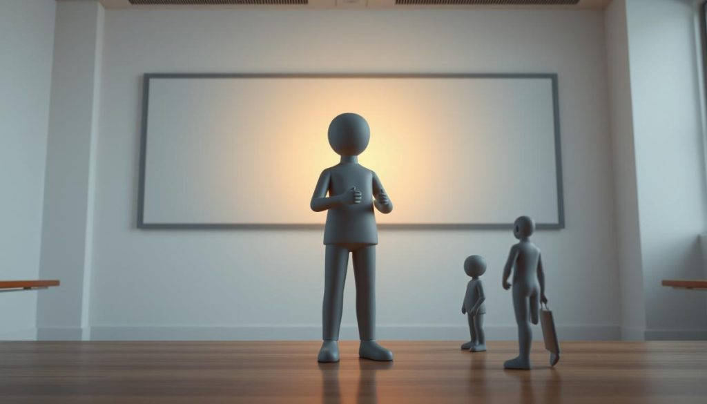 A Classroom Setting With Two Figures Standing In The Foreground, One Larger And One Smaller, Representing A Teacher And Student Model. The Teacher Figure Is Illuminated By A Warm, Directional Light, Casting A Soft Glow And Creating Depth. The Student Model Is Slightly More Muted, Suggesting Knowledge Transfer. The Background Is A Clean, Minimalist Space With Subtle Textures, Allowing The Focus To Remain On The Central Figures And The Concept Of Knowledge Distillation. The Overall Atmosphere Is One Of Thoughtful Contemplation And Learning, Capturing The Essence Of The &Quot;Understanding Knowledge Distillation In Ai&Quot; Section.