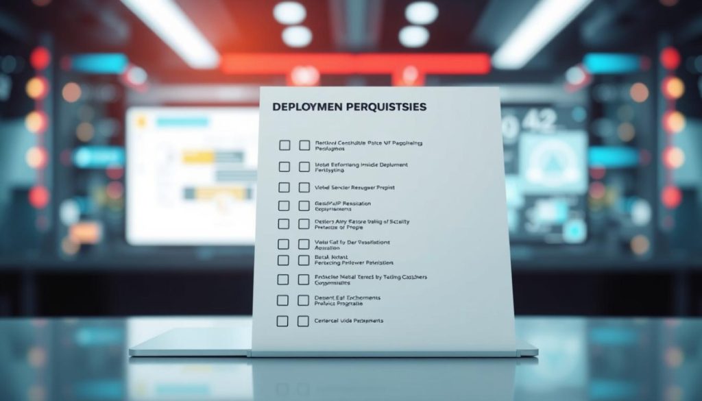 A High-Resolution, Hyper-Realistic Image Of A Deployment Prerequisites Checklist Composed Of A Crisp, Clean Foreground With A Sleek, Modern Aesthetic, Set Against A Blurred, High-Tech Background Featuring Digital Interfaces And Futuristic Elements. The Checklist Itself Should Be Presented As A Neatly Organized Series Of Checkboxes And Task Items, Conveying A Sense Of Structure, Order, And Professional Attention To Detail. Soft, Directional Lighting Should Highlight The Key Elements, Creating Depth And Dimensionality. The Overall Mood Should Be One Of Efficiency, Productivity, And A Well-Planned, Streamlined Approach To Deployment Strategies.