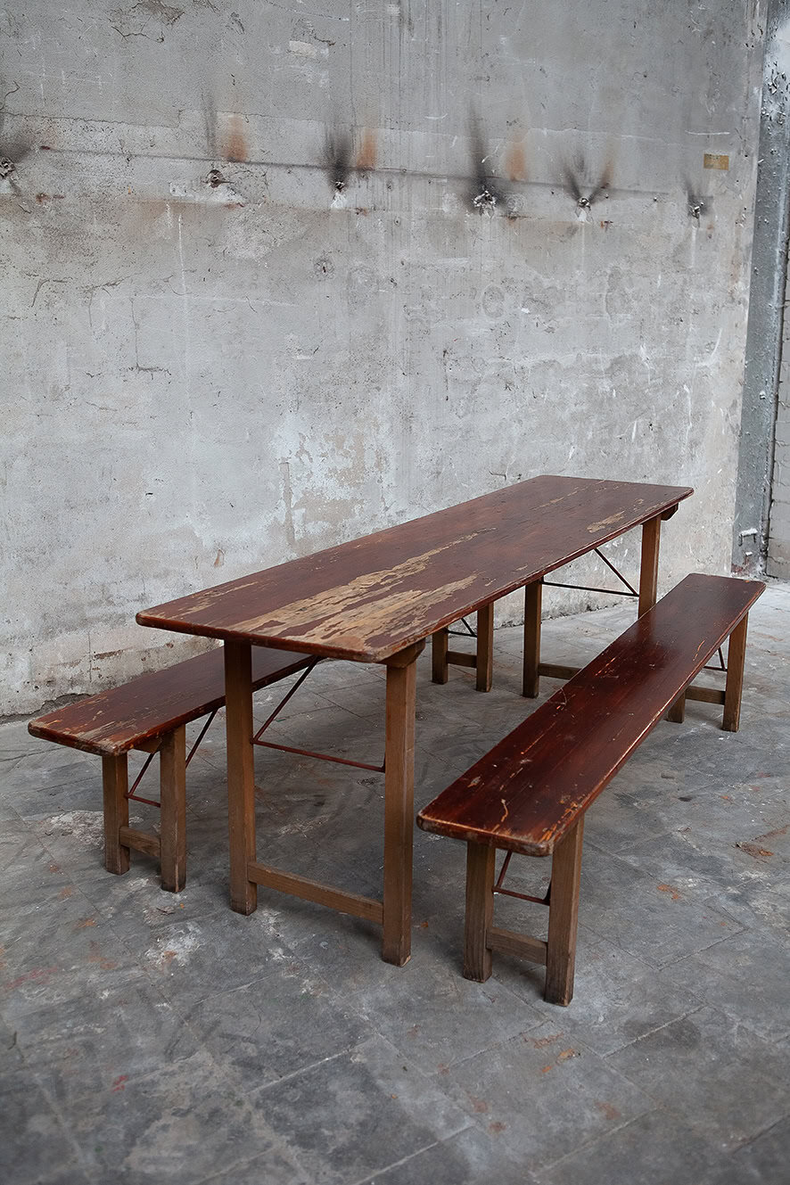 Vintage Biertafel Bruin houten onderstel