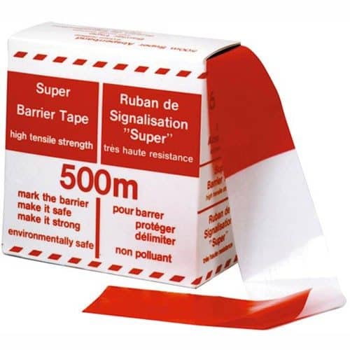 Afzetlint Rood/Wit 75mm. x 500mtr.