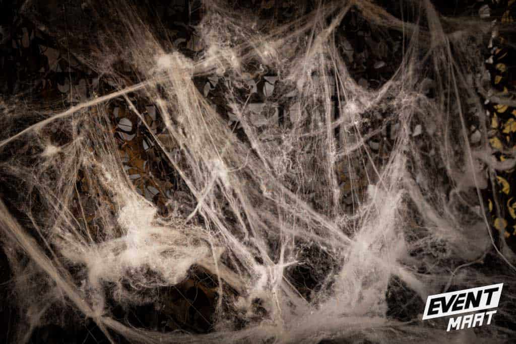 Spinnenweb Decoratie - 1000g met Zwarte Spinnen - Brandvertragend
