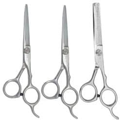 Kit de 3 Tijeras para Cabello Corte Microdentada 5.5", Corte Deslizante de 5.5" y Entresacar Sencilla Marca Rz en Acero Inoxidable