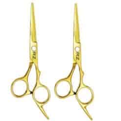 Kit de 2 Tijeras para Cabello Doradas Corte Deslizante de 5.5" y Corte Microdentada de 5.5" Marca Rz en Acero Inoxidable
