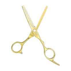 Kit de 2 Tijeras para Cabello Corte Doradas Microdentadas 5.5" y Entresacar Sencilla Marca Rz en Acero Inoxidable - Imagen 3