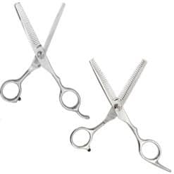 Kit de 2 Tijeras para Cabello Entresacar Sencilla y Entresacar Doble Marca Rz en Acero Inoxidable