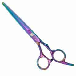 Tijeras de peluquería en color tornasol con filo microdentado de 6.5 pulgadas.