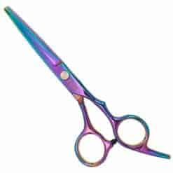 Tijeras de peluquería en color tornasol con filo microdentado de 5.5 pulgadas.