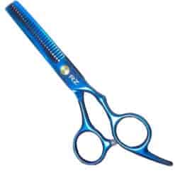 Tijeras de peluquería RZ en color azul con diseño profesional.