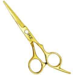 Tijeras de peluquería doradas Rz de 5.5 pulgadas con filo liso en acero inoxidable.