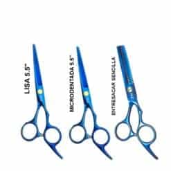 Tijeras para cabello azul, microdentada, deslizante y entresacar, marca Rz.