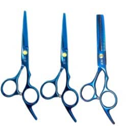 Tijeras profesionales para cabello en color azul, corte microdentado, deslizante y entresacar.