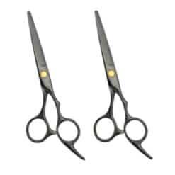 Kit de 2 Tijeras para Cabello Negra de Corte Deslizante de 5.5" y Corte Microdentada de 5.5" Marca Rz en Acero Inoxidable