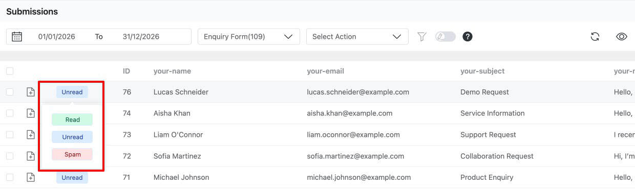 Change Status of Contact Form 7 submissions in Form Vibes