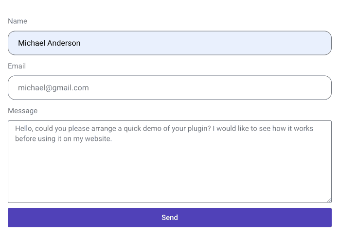 A published Elementor Pro lead capture form on the frontend with fields filled