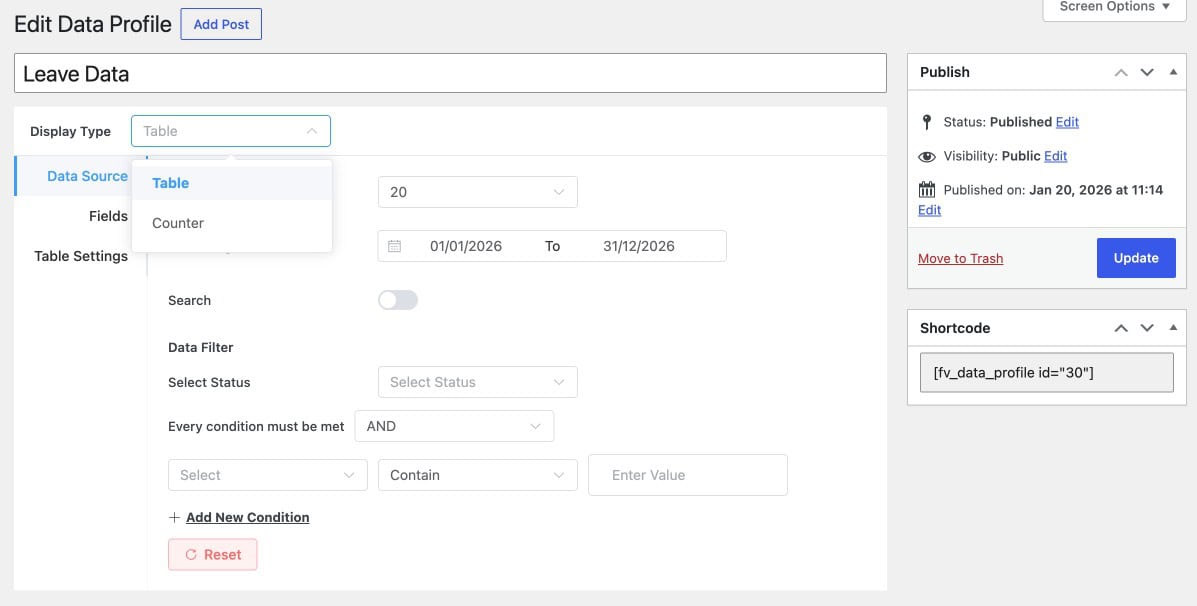 Display Data on Frontend using Data Profile in Form Vibes