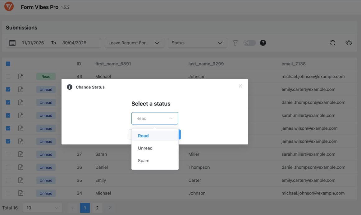 Choose Submission Status for Bulk Form Entry