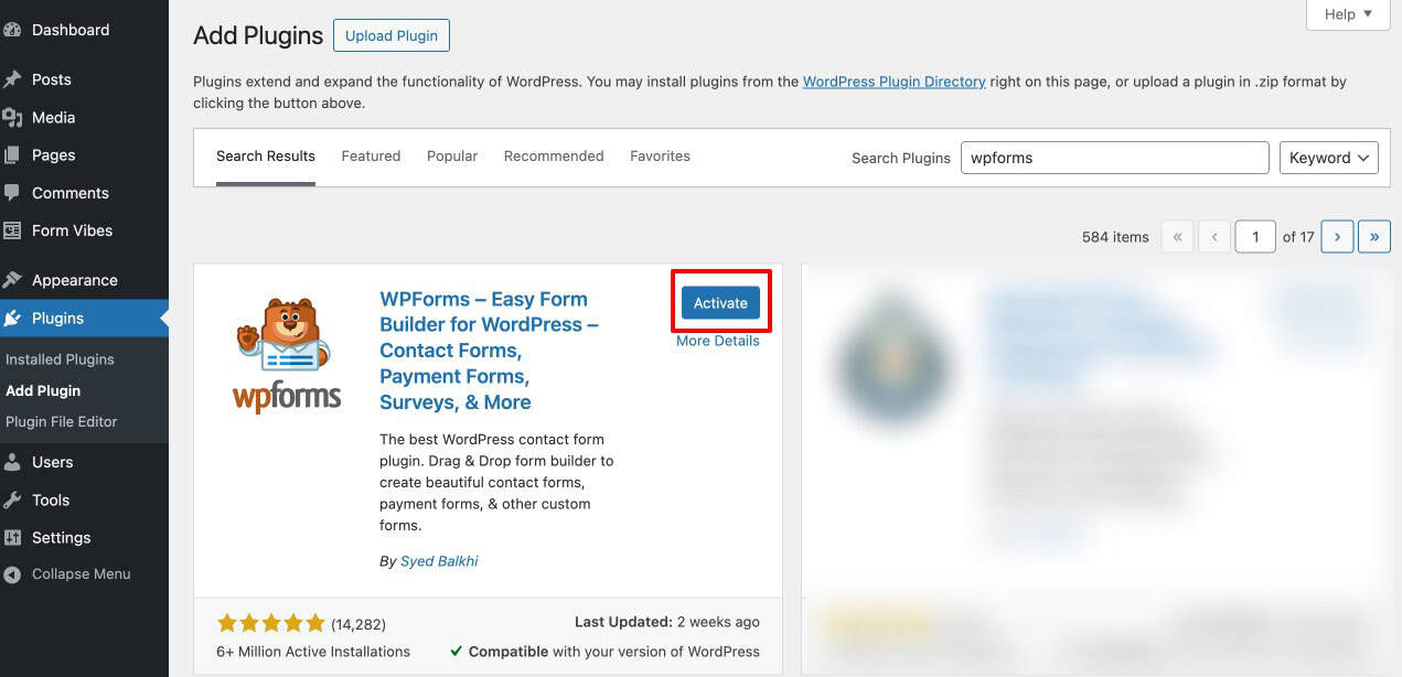 Install & Activate WPForms Plugin