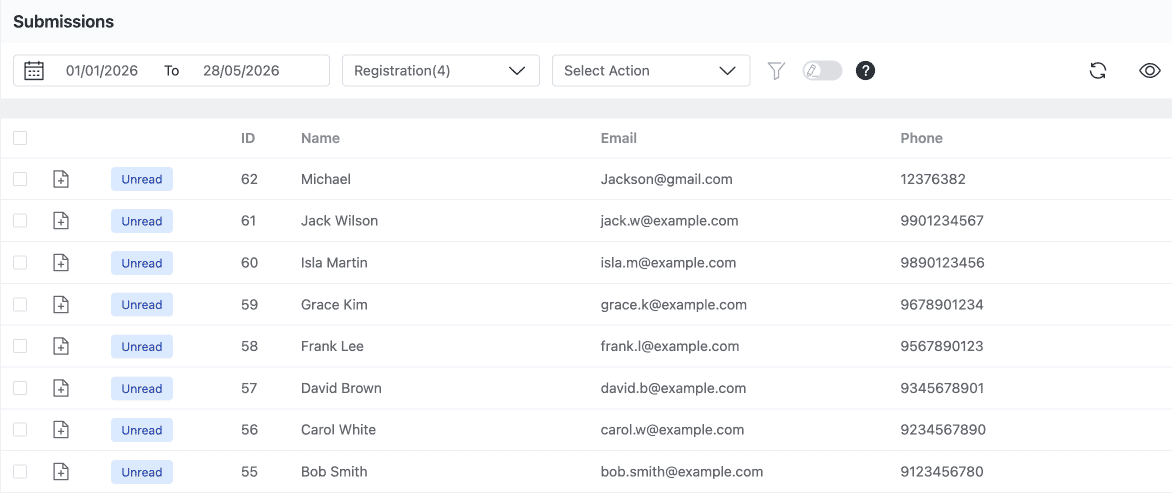 Ninja Forms submissions captured and visible in the Form Vibes Submissions dashboard