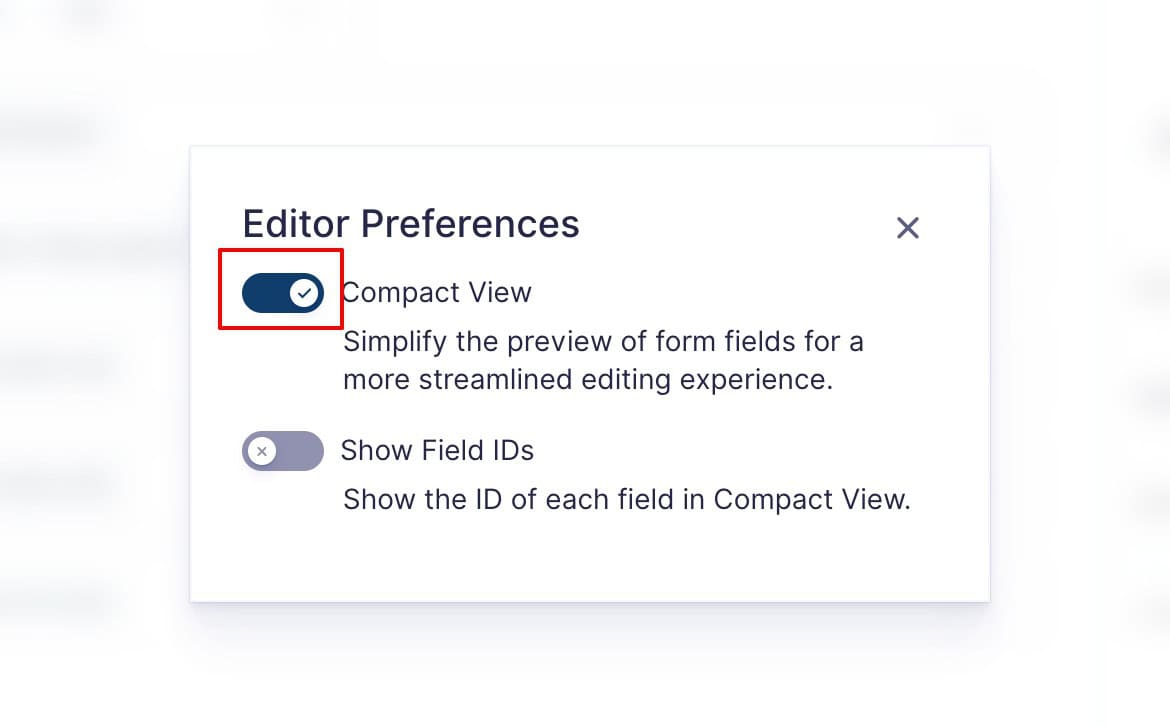 Gravity Forms form builder in Compact View with Field IDs displayed