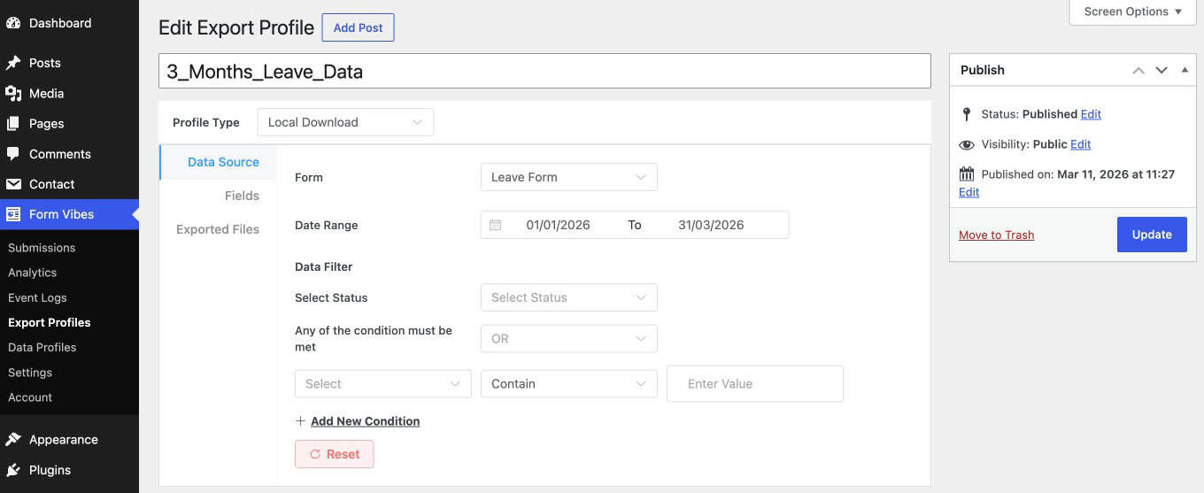 Data Source tab - define which submissions to include