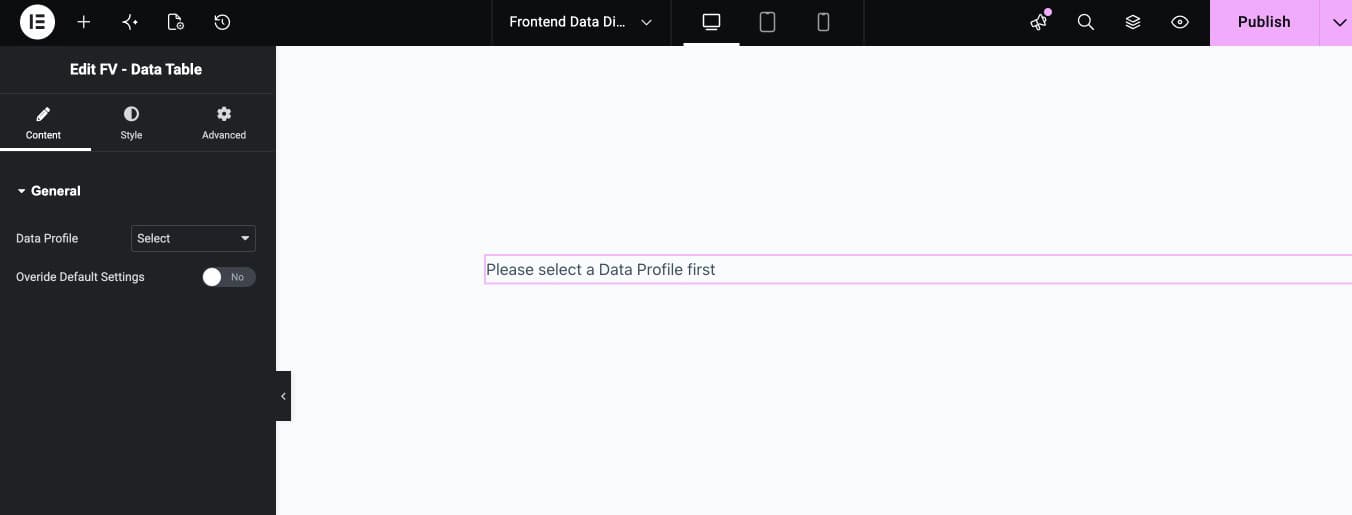 Add FV-Data Table widget in Elementor