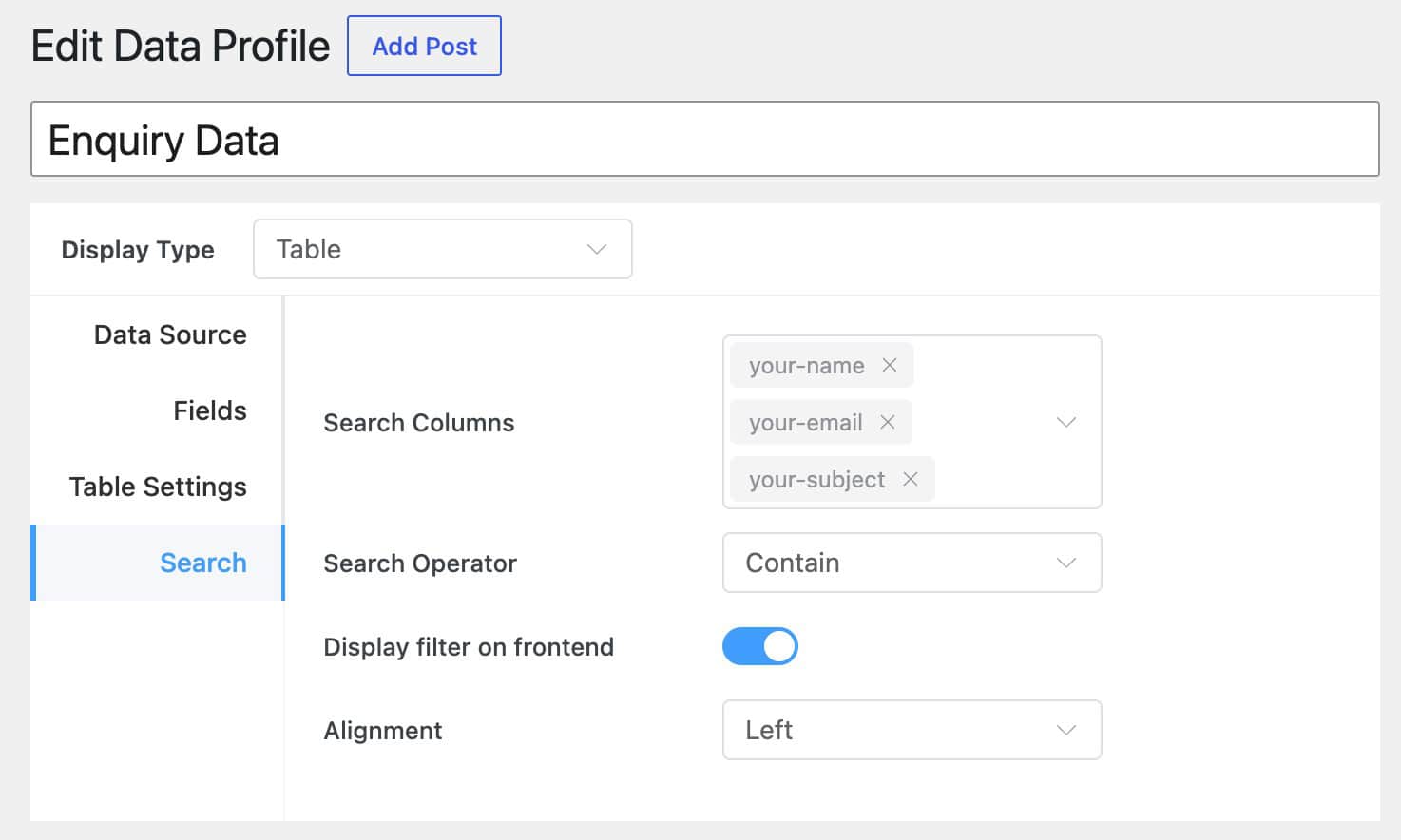 Form Vibes Data Profile Search tab