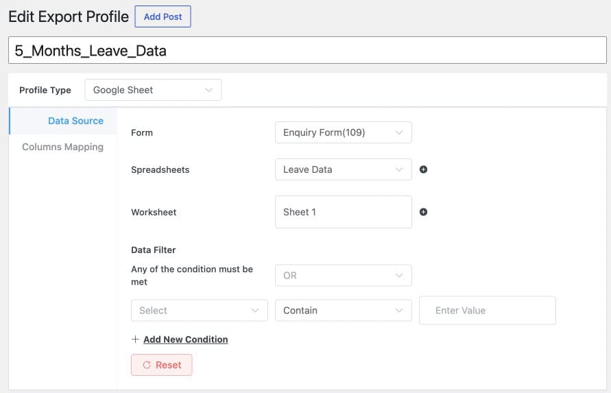 export profile google sheet