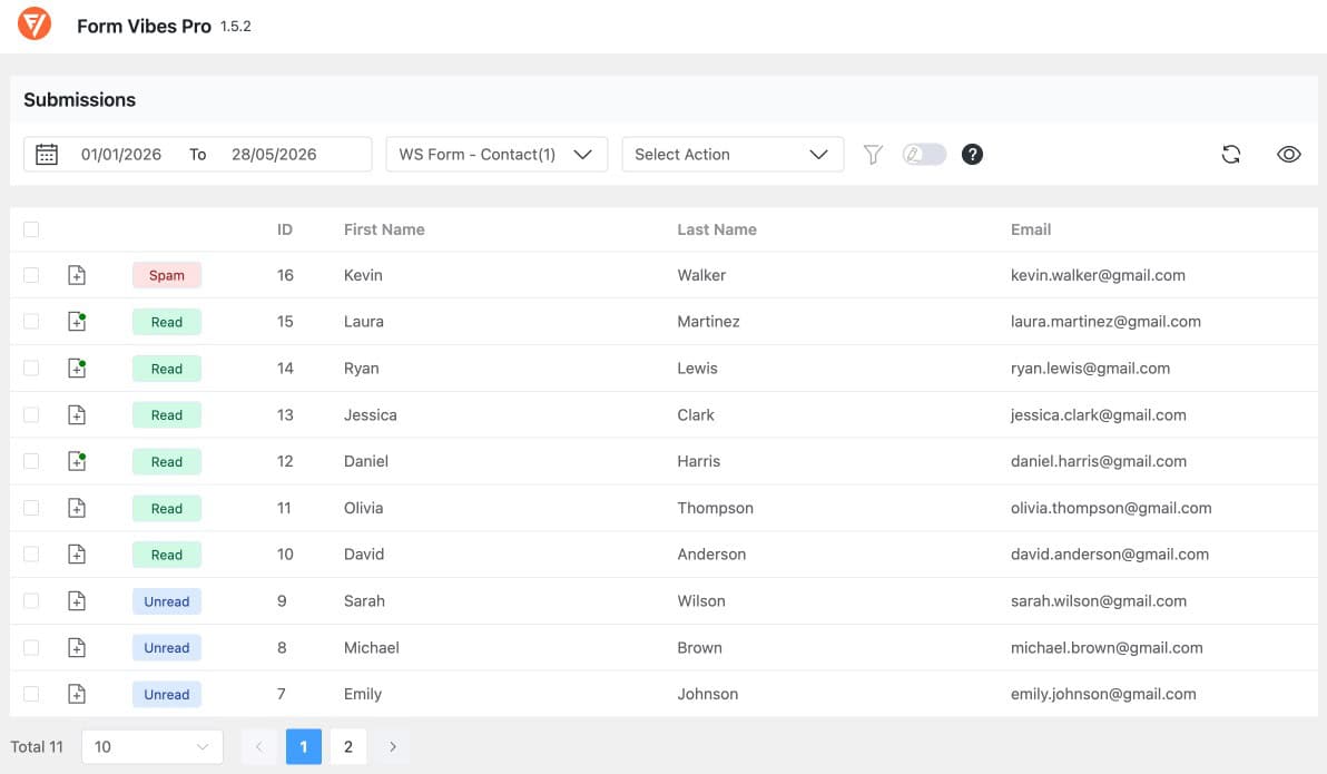 Display WS Form submissions in Form Vibes
