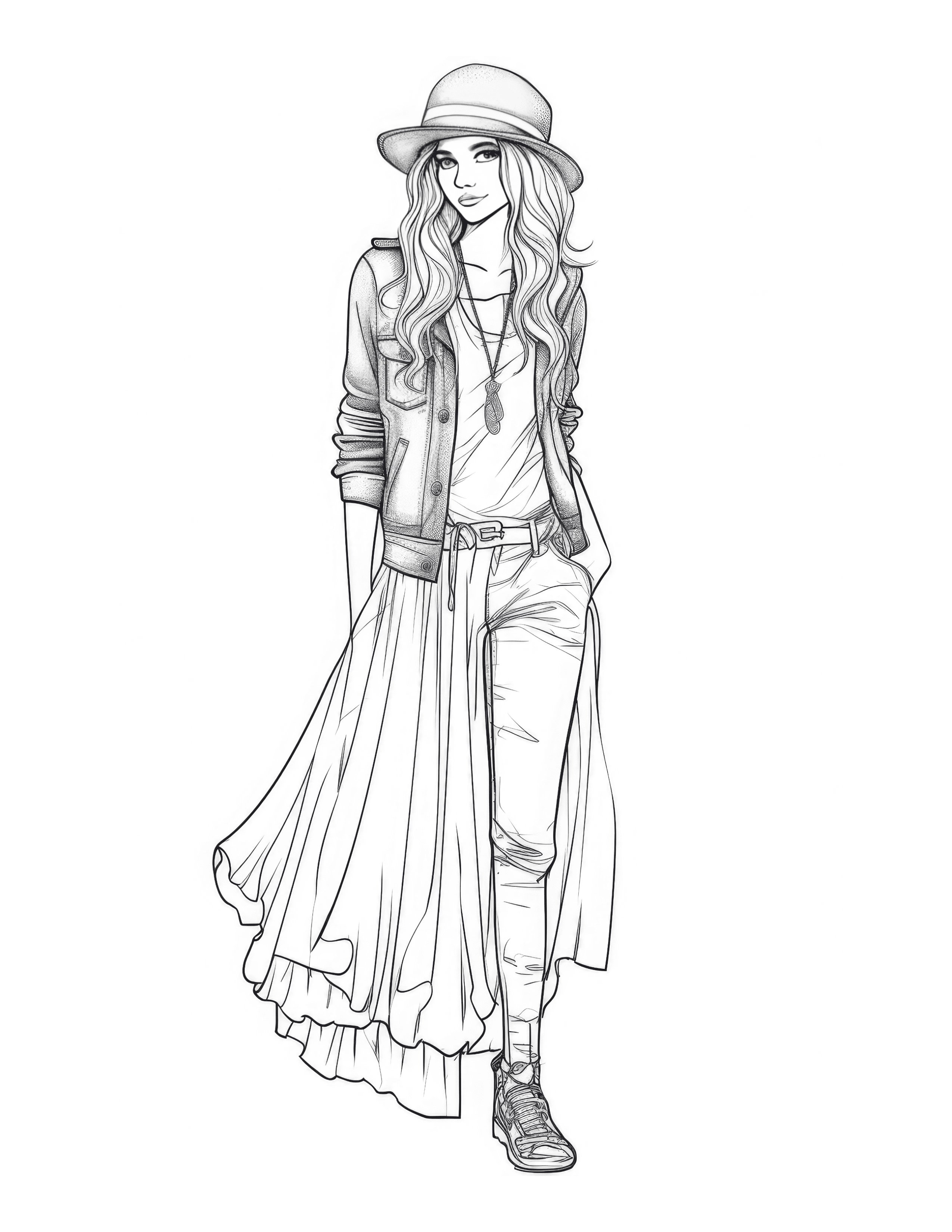 Free Printable FreeSpirited Fashion Coloring Page For Kids And Adults