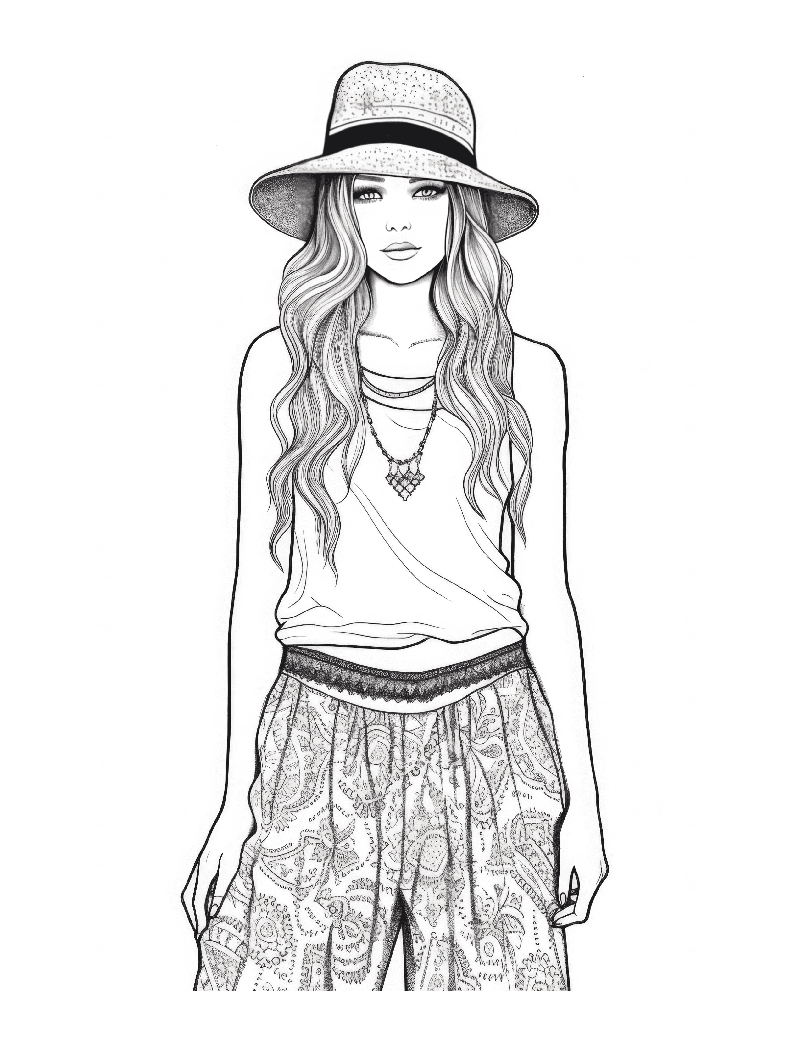Free Printable Wanderlust Wardrobe Fashion Coloring Page For Kids And Adults