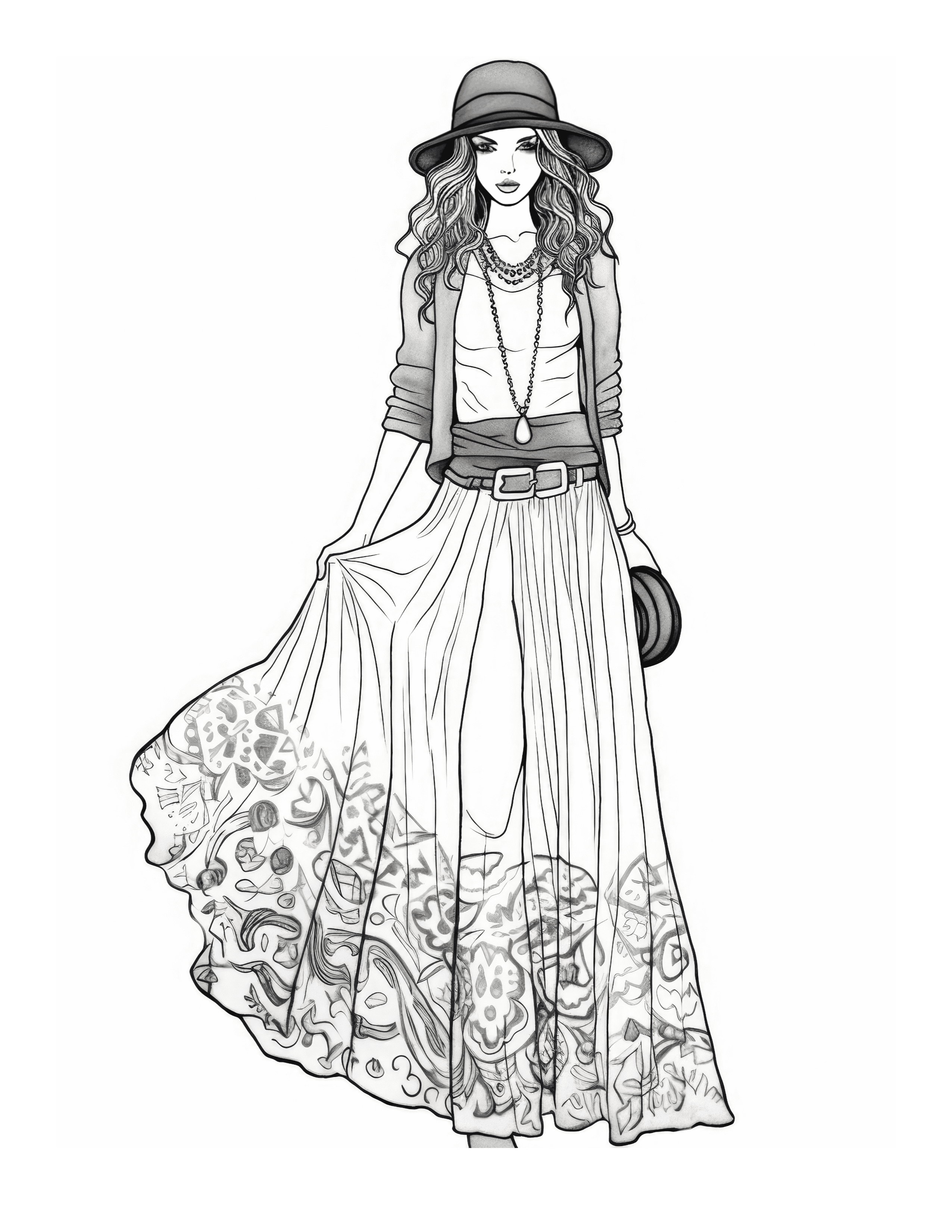 Free Printable Earthy Elegance Fashion Coloring Page For Kids And Adults