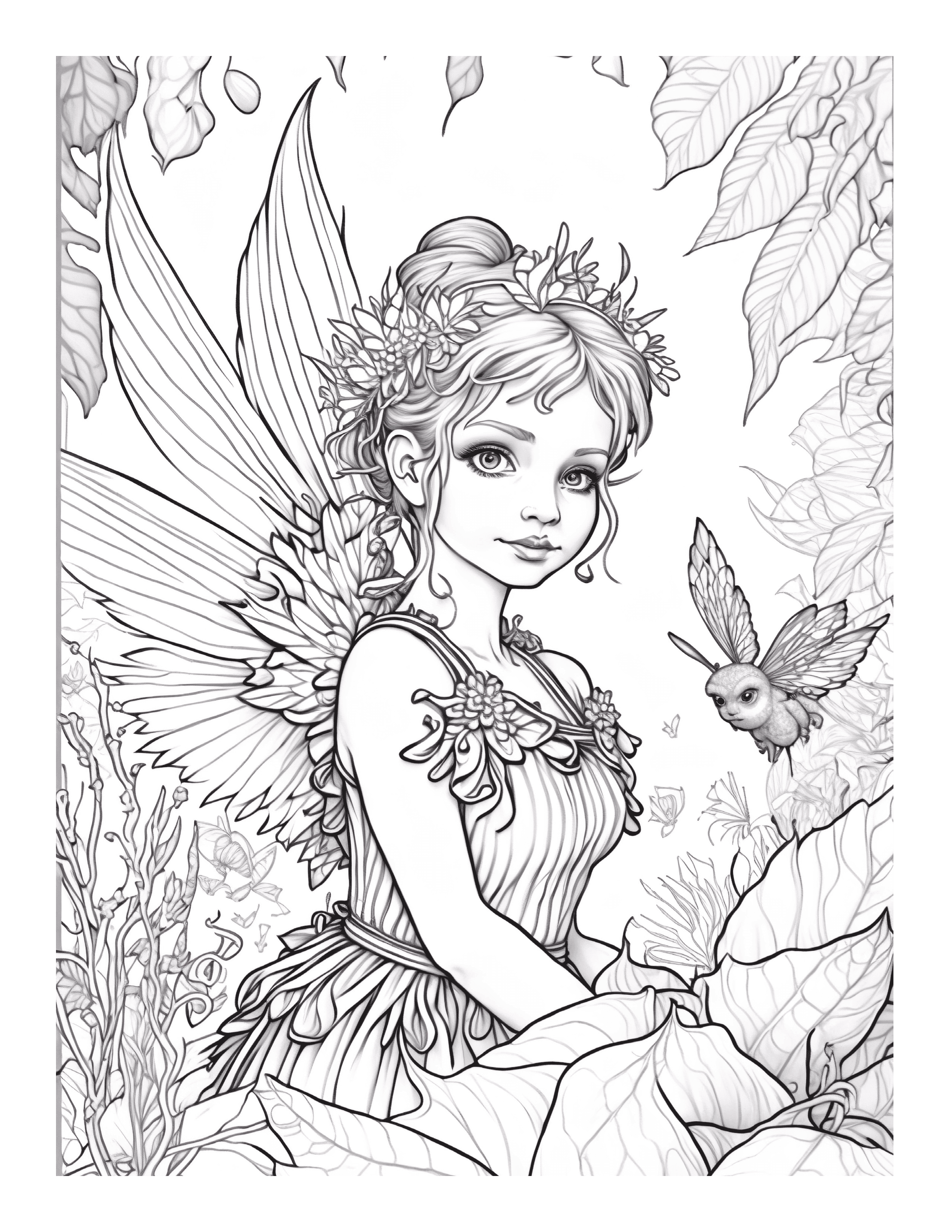 Free Printable Whimsical Sprite Pixie Coloring Page For Kids And Adults