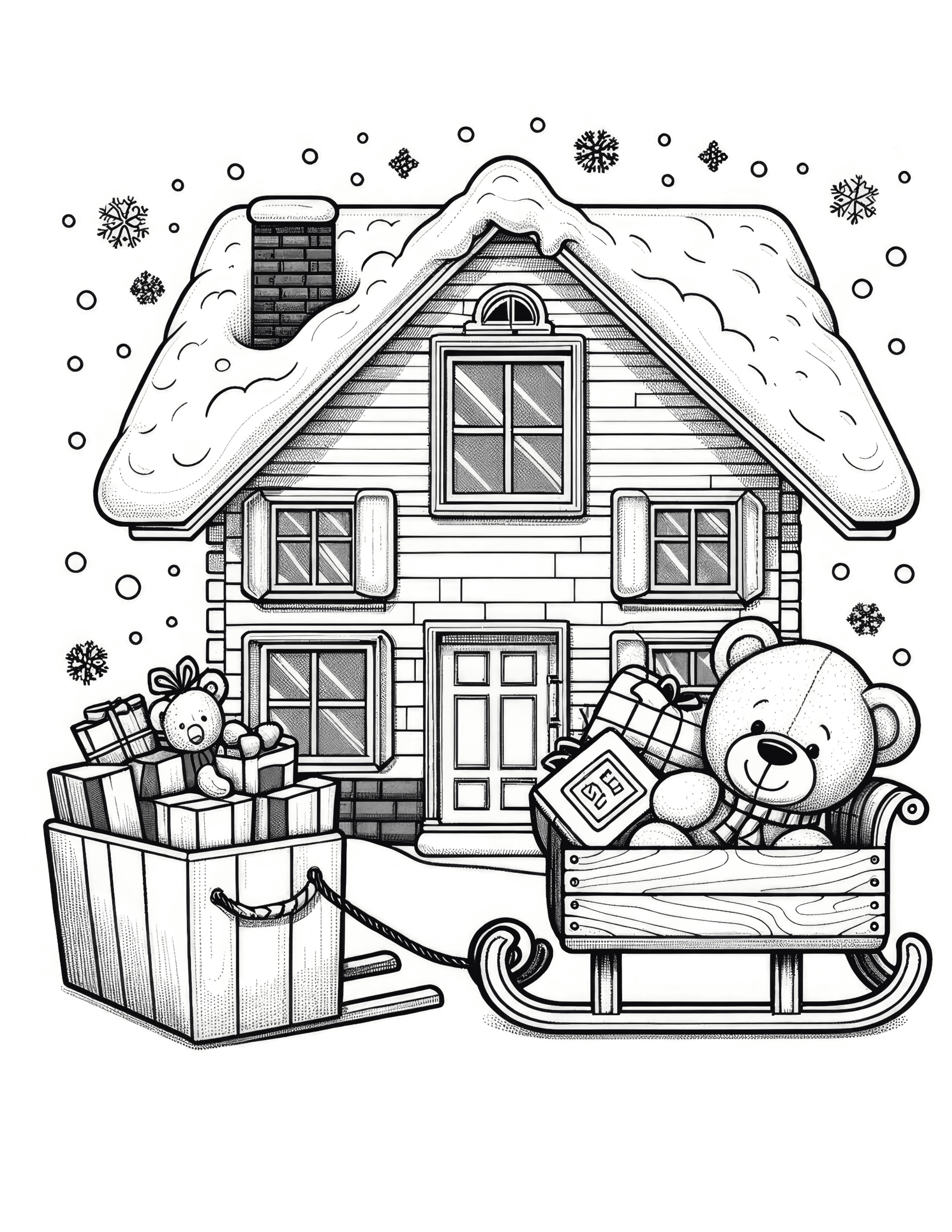 Free Printable Dwelling Magic Christmas House Coloring Page For Kids