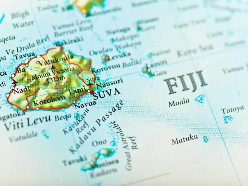 map of Suva, located on the island of Viti Levu (Fiji Islands facts)