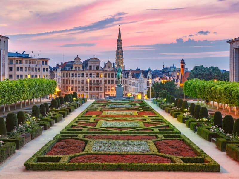 Brussels City Hall and Month des Arts area at sunset