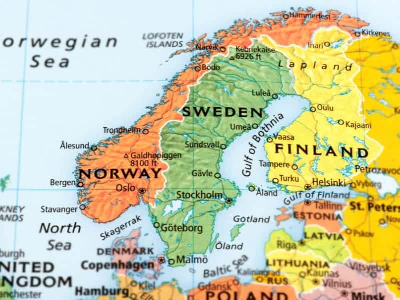 Map of Scandinavia including Norway, Sweden, and Finland