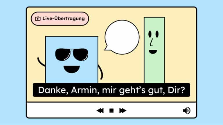 Eine Illustration von einem Video mit Untertitel. Oben links in der Ecke steht Live-Übertragung.