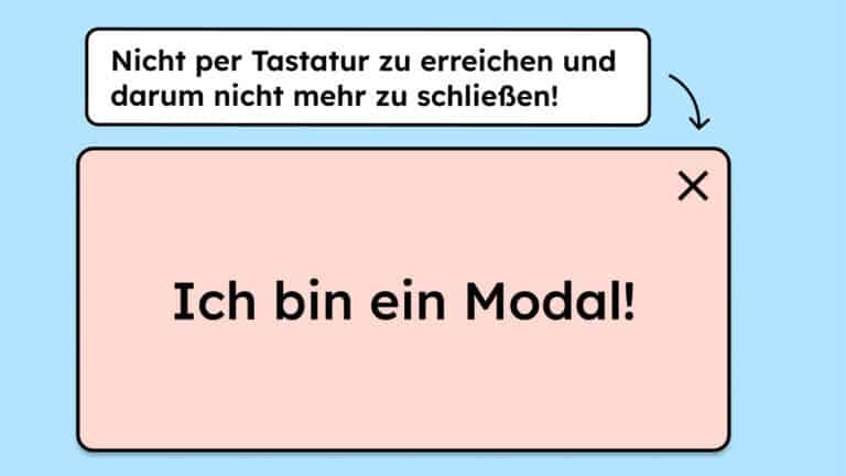 Ein Modal, dessen Schließ-Button nicht mit der Tastartur zu erreichen ist.