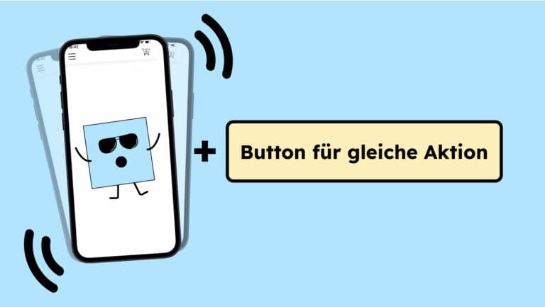 Illustration von einem Handy, welches geschüttelt wird. Daneben ein Plus und ein Button, der da sein muss, um die gleiche Aktion auszuführen, die mit dem Schütteln ausgeführt wird.