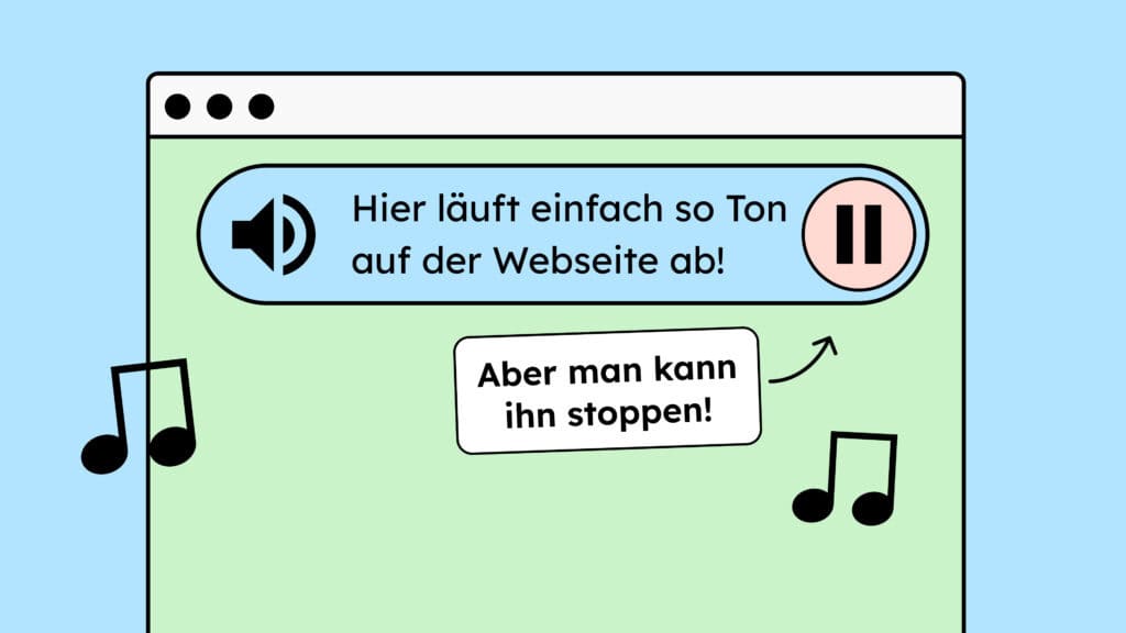 Eine Illustration einer Audiodatei auf einer Website. Die Audiodatei läuft, man kann sie aber über einen Button stoppen.