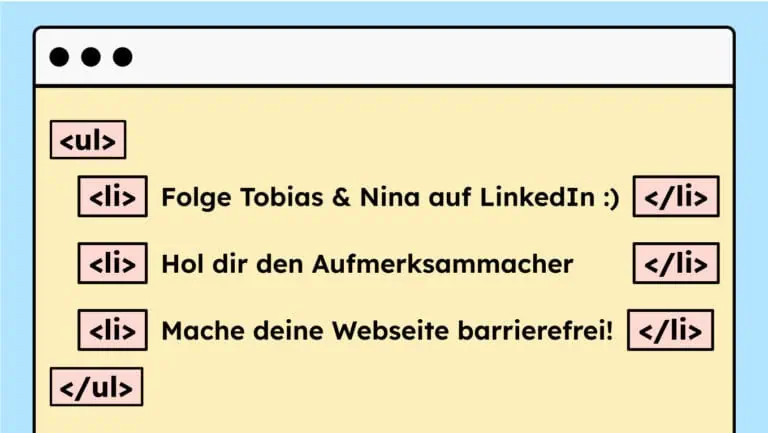 Beispiel einer ungeordneten Liste und den richtigen HTML-Elementen dafür.