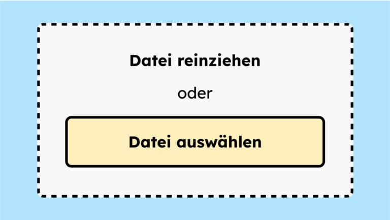 Ein Beispiel eines Feldes, in das der Nutzende ein Bild reinziehen kann. Dazu gibt es noch die Möglichkeit über einen Button das Bild hochzuladen.