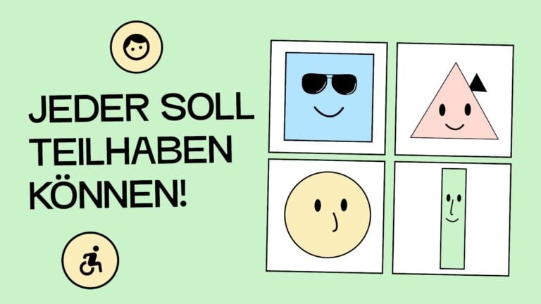 Jeder soll teilhaben können! Unsere vier Maskottchen lachen.