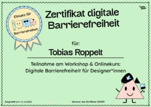 Screenshot eines Zertifikats für digitale Barrierefreiheit für Designer*innen