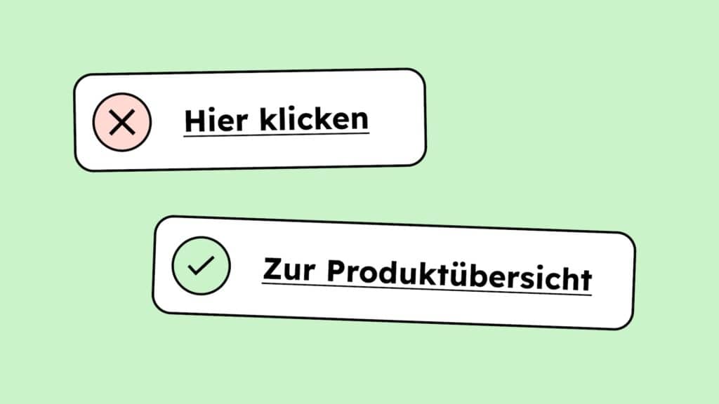 Zwei Links. Der eine heißt nur „hier klicken“. Der andere „Zur Produktübersicht“.